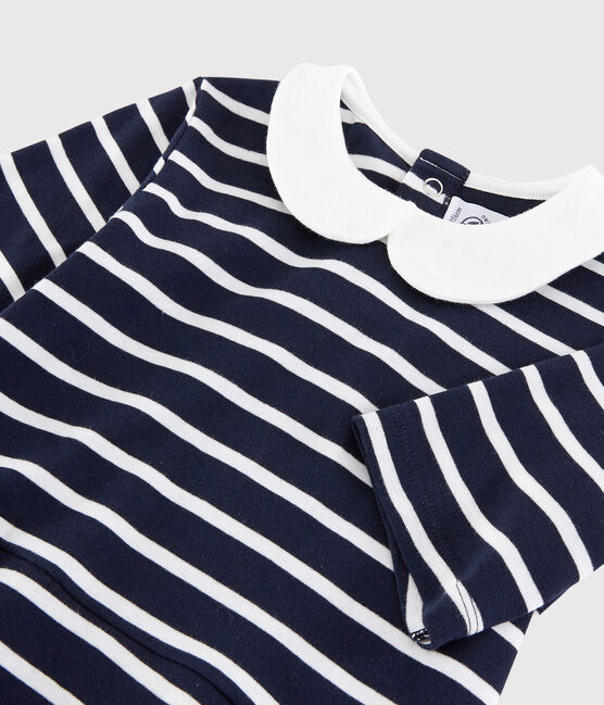 Katoenen jurk met korte mouwen voor meisjes blauw SMOKING/wit MARSHMALLOW