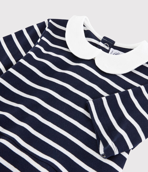 Robe manches courtes en coton enfant fille bleu/blanc