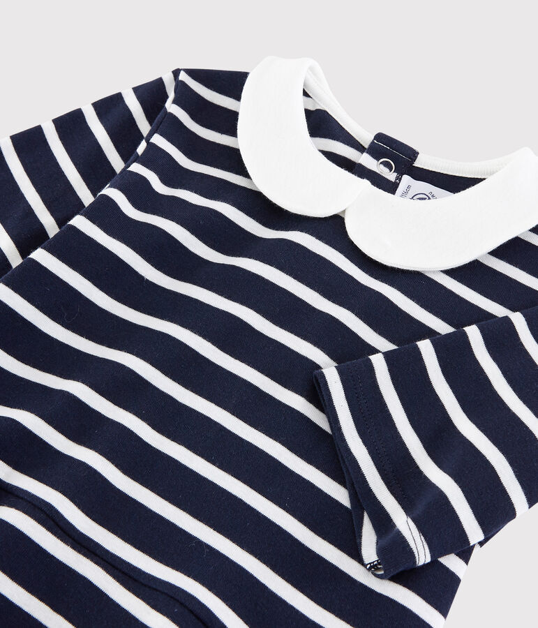 Katoenen jurk met korte mouwen voor meisjes blauw/wit