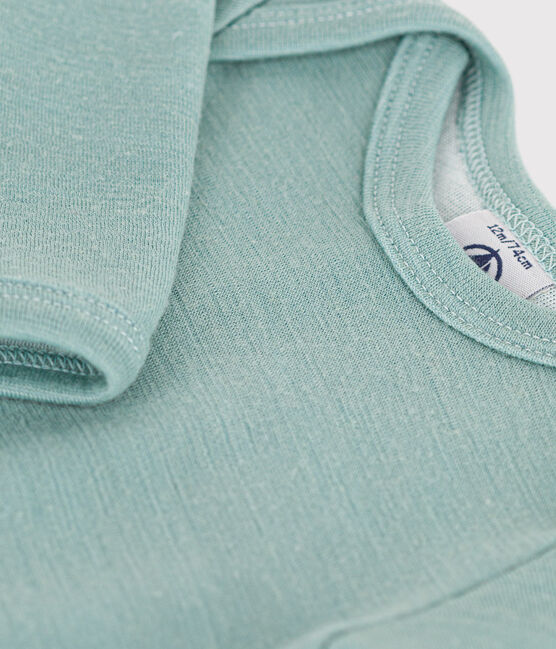 Body manches longues bébé en laine et coton vert PAUL