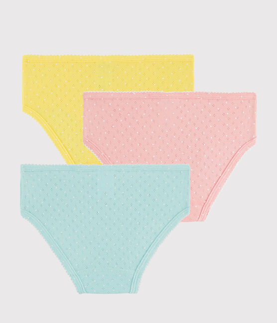 Set van 3 meisjesonderbroeken met hoge tailleband van ribtricot met gaatjes voor lint. variante 1