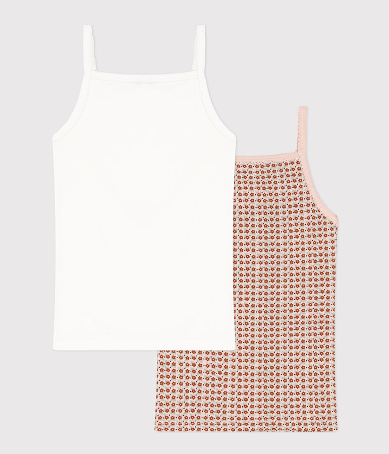 Set van 2 meisjeshemdjes met bandjes en bloemetjes in katoen multicouleur