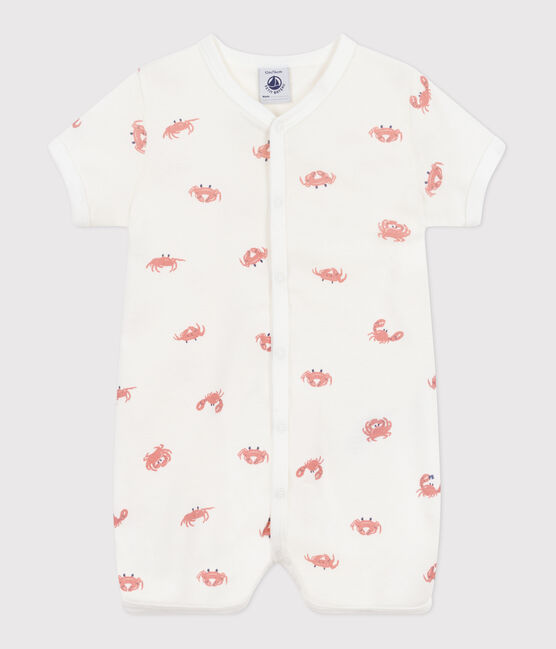 Kort kruippakje van katoen voor baby's met krabbenprint wit MARSHMALLOW/wit MULTICO