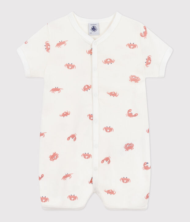 Combinaison courte b&eacute;b&eacute; en coton crabes blanc/multicouleur
