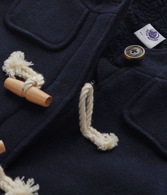 Wollen duffelcoat met voering voor jongens blauw SMOKING