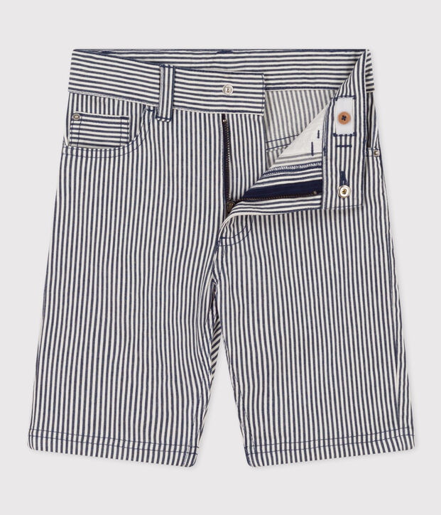 Bermuda en toile de coton ray&eacute; enfant gar&ccedil;on bleu/blanc