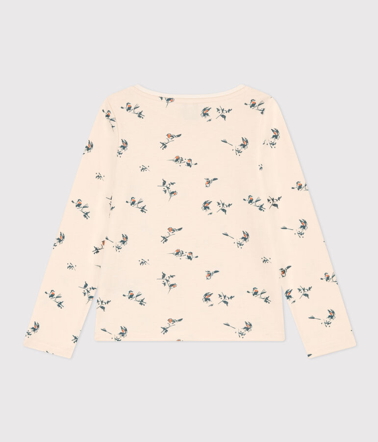 Gebloemd katoenen t-shirt met lange mouwen voor meisjes ecru/multicouleur