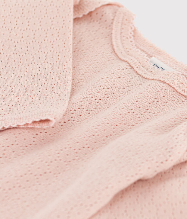 Body manches longues b&eacute;b&eacute; en maille ajour&eacute;e rose