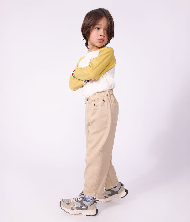 Katoenen T-shirt met lange mouwen en colorblock voor kinderen ecru/multicouleur