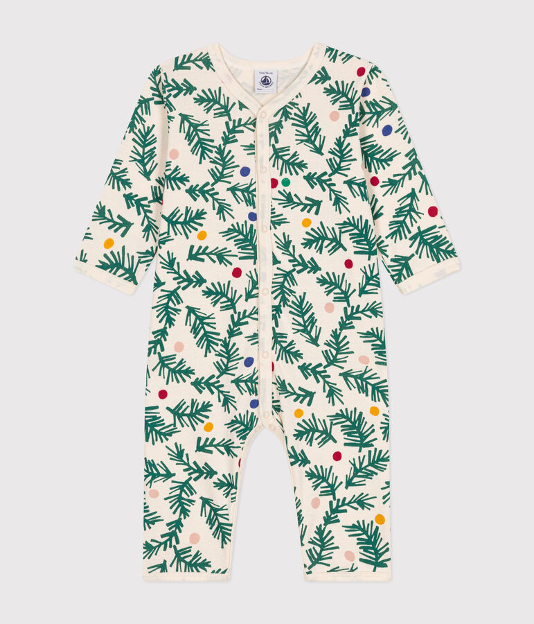 Pyjama sans pieds imprim&eacute; en coton b&eacute;b&eacute; &eacute;cru/rouge