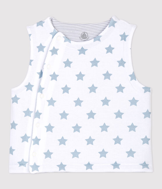 Gilet sans manches réversible bébé en coton ouatiné blanc ECUME/gris MISTIGRI