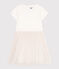 Kinderjurk van katoen en tule met korte mouw wit MARSHMALLOW/roze COPPER