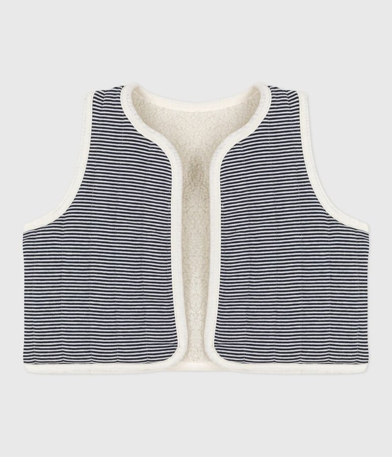 Gilet b&eacute;b&eacute; en coton milleraies et sherpa sans manche &eacute;cru/multicouleur
