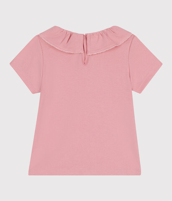 Katoenen T-shirt met korte mouwen en effen kraagje voor kinderen roze CHARME