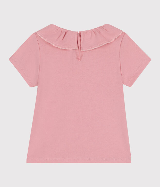 Tee-shirt enfant en coton manches courtes &agrave; col uni rose