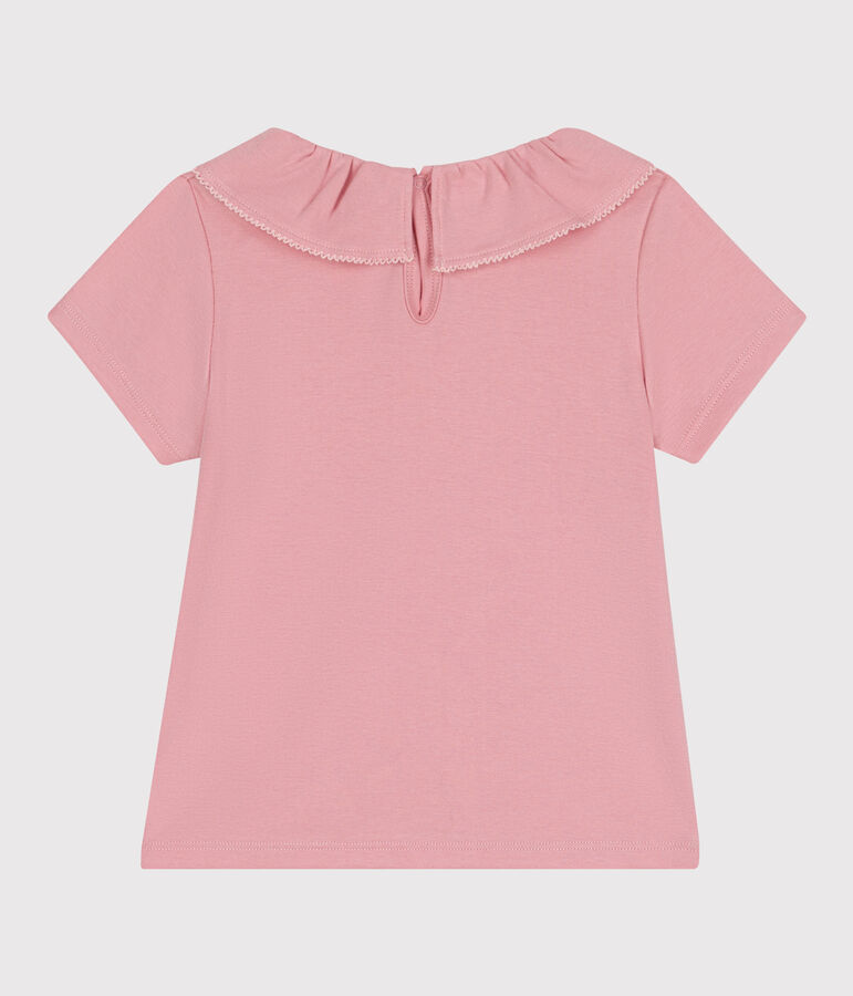Teeshirt enfant en coton manches courtes &agrave; col uni rose CHARME