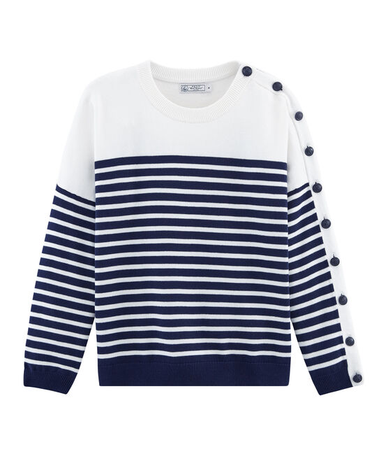 Trui vrouwen blauw SMOKING/wit MARSHMALLOW