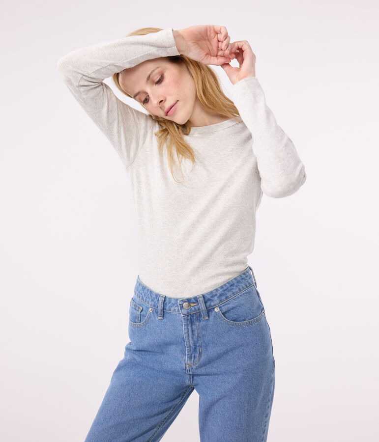 L'Iconique, T-shirt met lange mouw van effen ribstof voor dames grijs