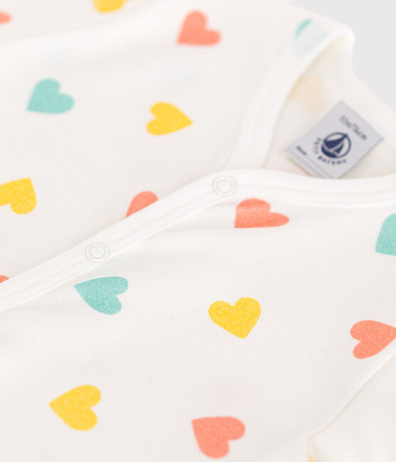 Combinaison courte bébé en coton cœurs blanc MARSHMALLOW/blanc MULTICO