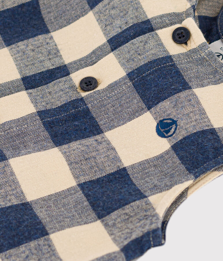 Babypakje in ribfluweel zonder mouwen blauw/ecru