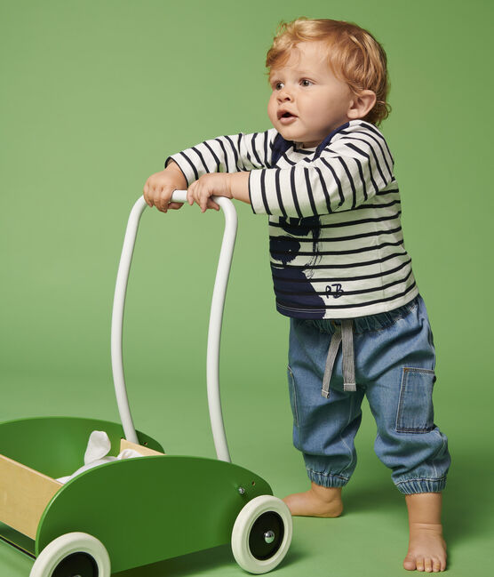 Marinière créative en jersey bébé garçon blanc MARSHMALLOW/bleu SURF