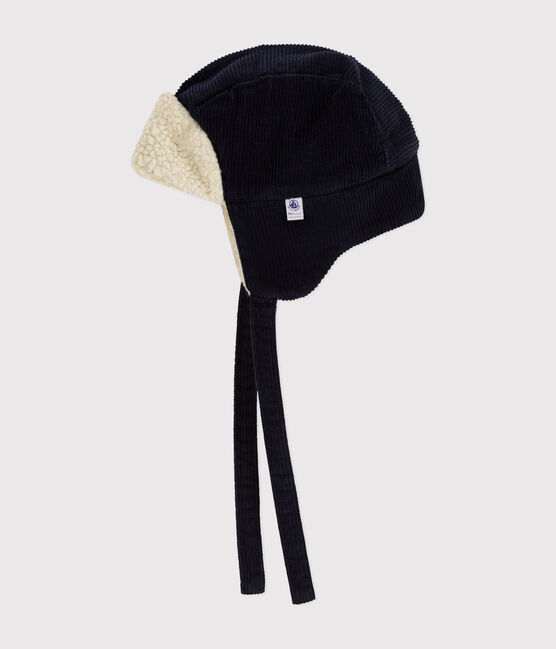 Chapka van fluweel en sherpa voor baby's blauw SMOKING