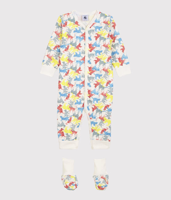 Kleurrijke molton katten-nachtset voor baby's wit MARSHMALLOW/wit MULTICO