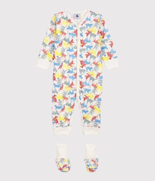 Ensemble nuit chats color&eacute;s b&eacute;b&eacute; en molleton blanc/multicouleur