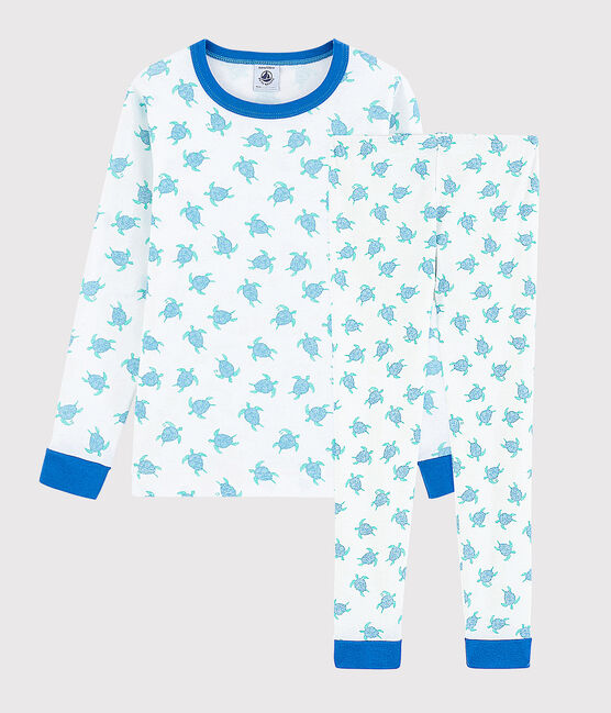 Pyjama snugfit imprimé tortues petit garçon-petite fille en coton blanc MARSHMALLOW/bleu COOL