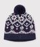Kindermuts van jacquard in wol en katoen met fleecevoering blauw/ecru/rood