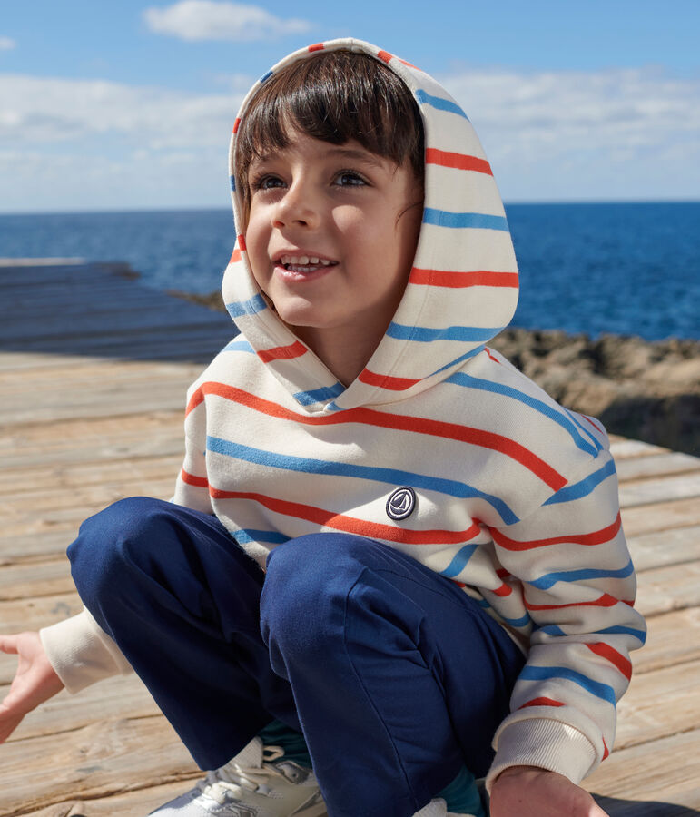 Sweatshirt &agrave; capuche enfant mixte en coton &agrave; rayures &eacute;cru/multicouleur