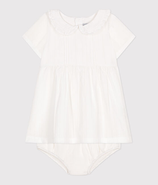 Wit katoenen babyjurkje met bloomer en ajourdetails wit ECUME