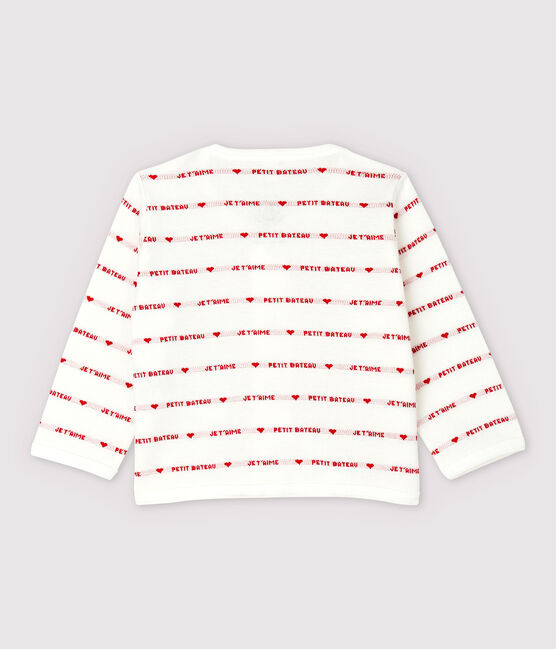 Petit Bateau Je t'aime babycardigan van biologisch katoen jacquard wit MARSHMALLOW/rood TERKUIT