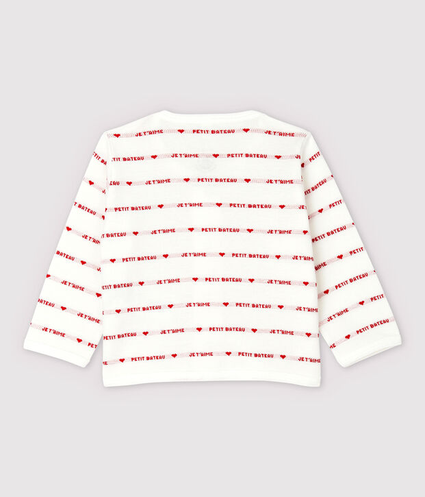 Petit Bateau Je t'aime babycardigan van biologisch katoen jacquard wit/rood