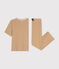 Pyjama en coton rayé femme marron CUIVRE/ MARSHMALLOW