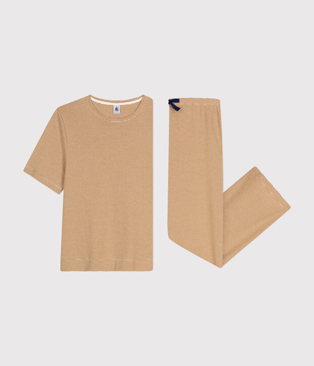 Pyjama en coton ray&eacute; femme marron/blanc