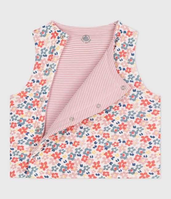 Gilet sans manche réversible bébé en coton imprimé blanc MARSHMALLOW/rose JOLI