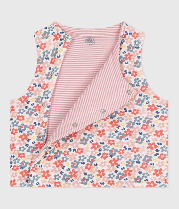 Gilet sans manche r&eacute;versible b&eacute;b&eacute; en coton imprim&eacute; blanc/rose