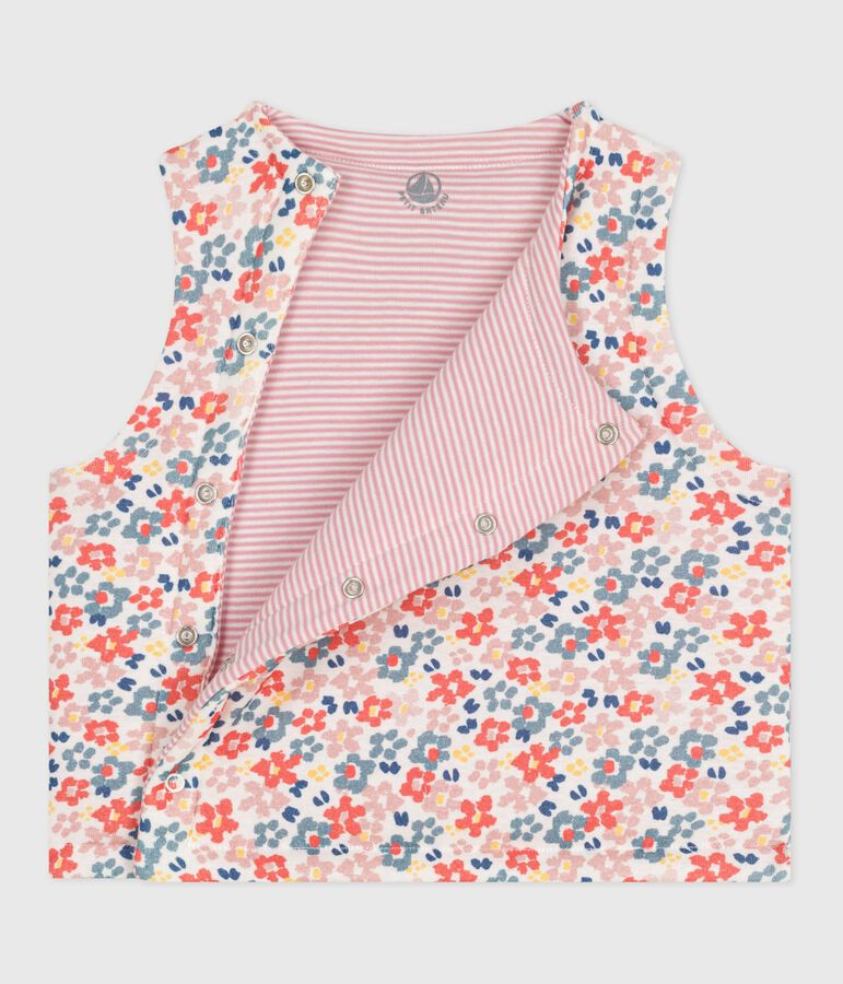 Gilet sans manche r&eacute;versible b&eacute;b&eacute; en coton imprim&eacute; blanc/rose