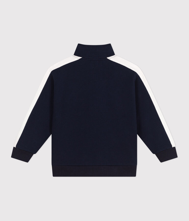 Sweatshirt zipp&eacute; col montant enfant en coton uni bleu