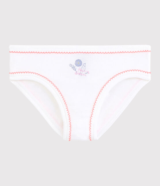 Culotte petite fille en coton blanc ECUME/rose ROSE