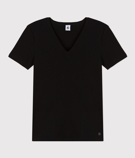 L'Iconique, T-shirt met korte mouw van effen ribstof voor dames zwart BLACK