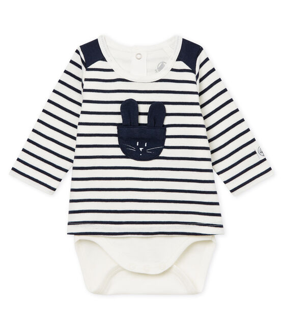 Body tee-shirt rayé bébé garçon blanc MARSHMALLOW/bleu SMOKING