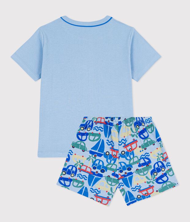 Katoenen korte kinderpyjama met autootjesprint blauw/multicouleur