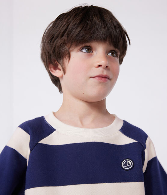 Uniseks katoenen sweatshirt met streepjes voor kinderen blauw MEDIEVAL/ AVALANCHE