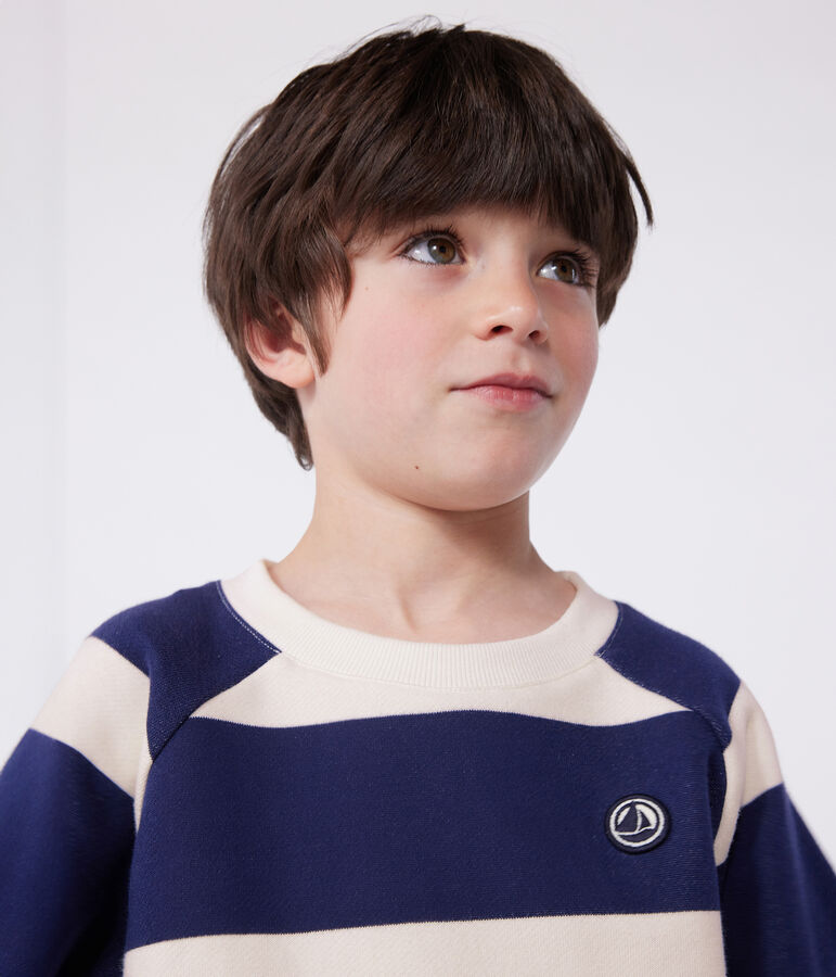 Sweatshirt enfant mixte en coton &agrave; rayures bleu/&eacute;cru