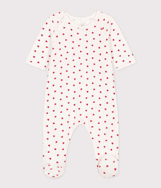 Pyjama bébé en velours cœurs  blanc MARSHMALLOW/rouge TERKUIT
