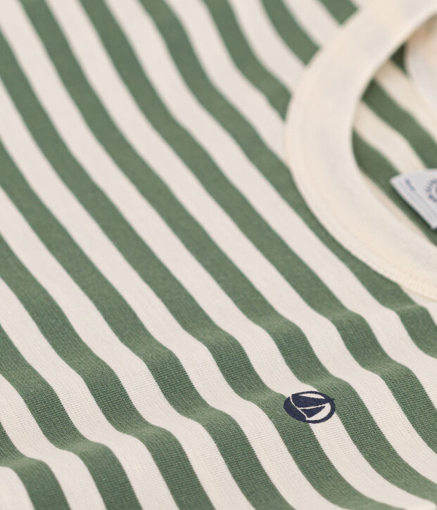 Gestreept T-shirt van lichte jersey voor jongens groen/ecru