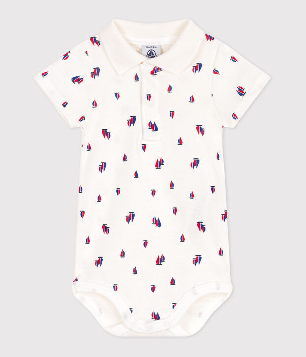 Katoenen babybody met korte mouwen en bootjesprint wit/multicouleur