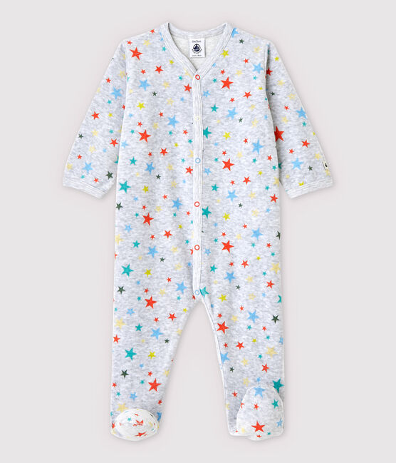 Grijs gemêleerd fluwelen babypyjama met sterren grijs POUSSIERE/wit MULTICO